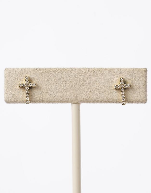 .10 Carat Diamond Cross Stud Earrings in 10k Yellow Gold