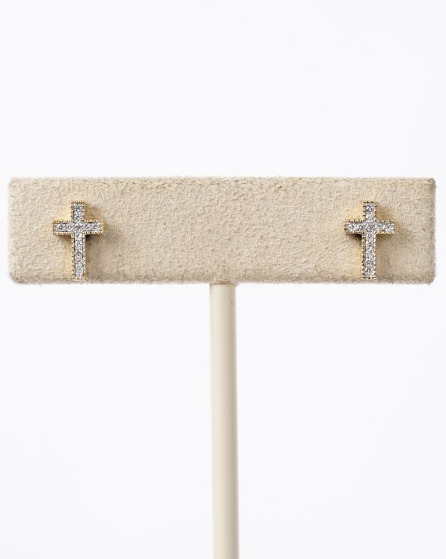 .09 Carat Diamond Cross Stud Earrings in 10k Yellow Gold