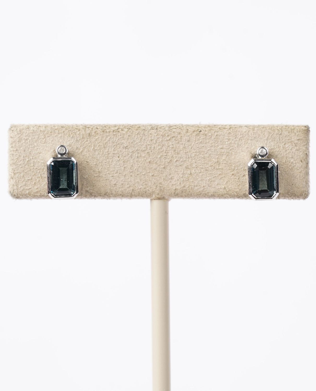 1.78 Carat London Blue Topaz and Diamond Bezel Set Earrings in 10k White Gold