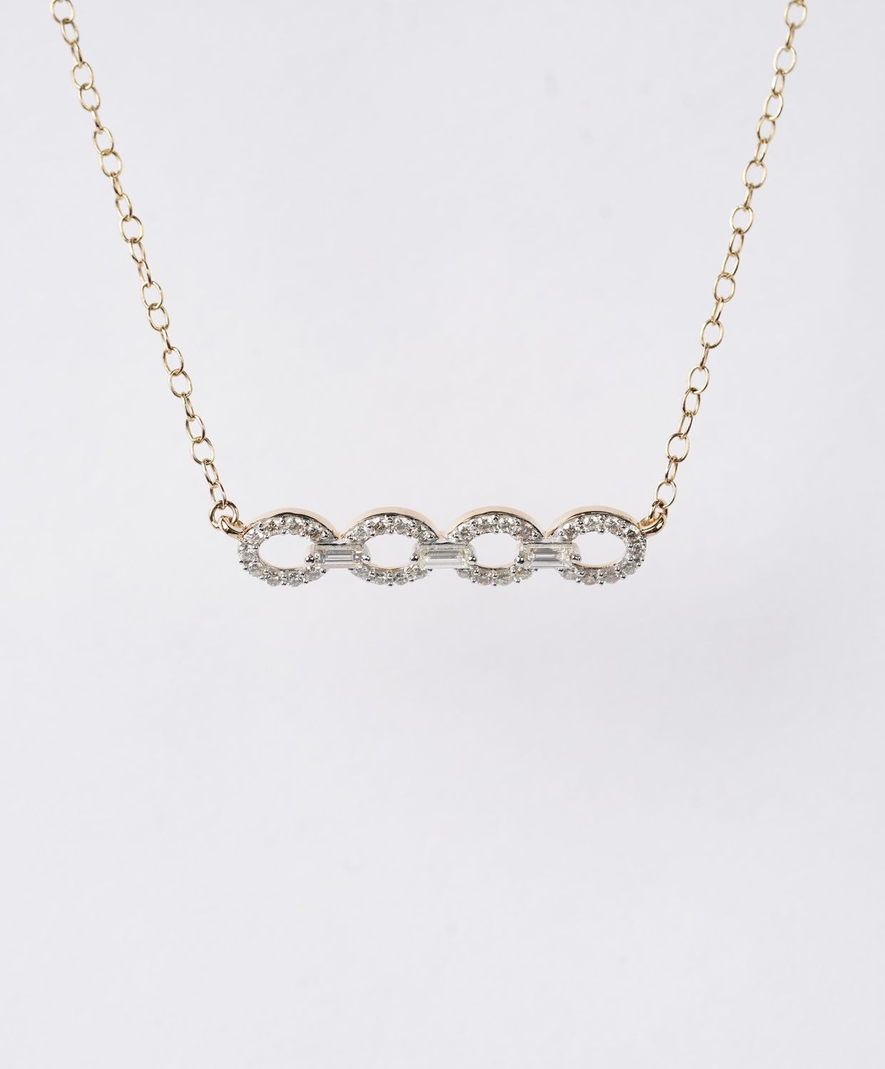 .24 Carat Diamond Open Oval and Baguette Necklace in 14k Yellow Gold | 18"