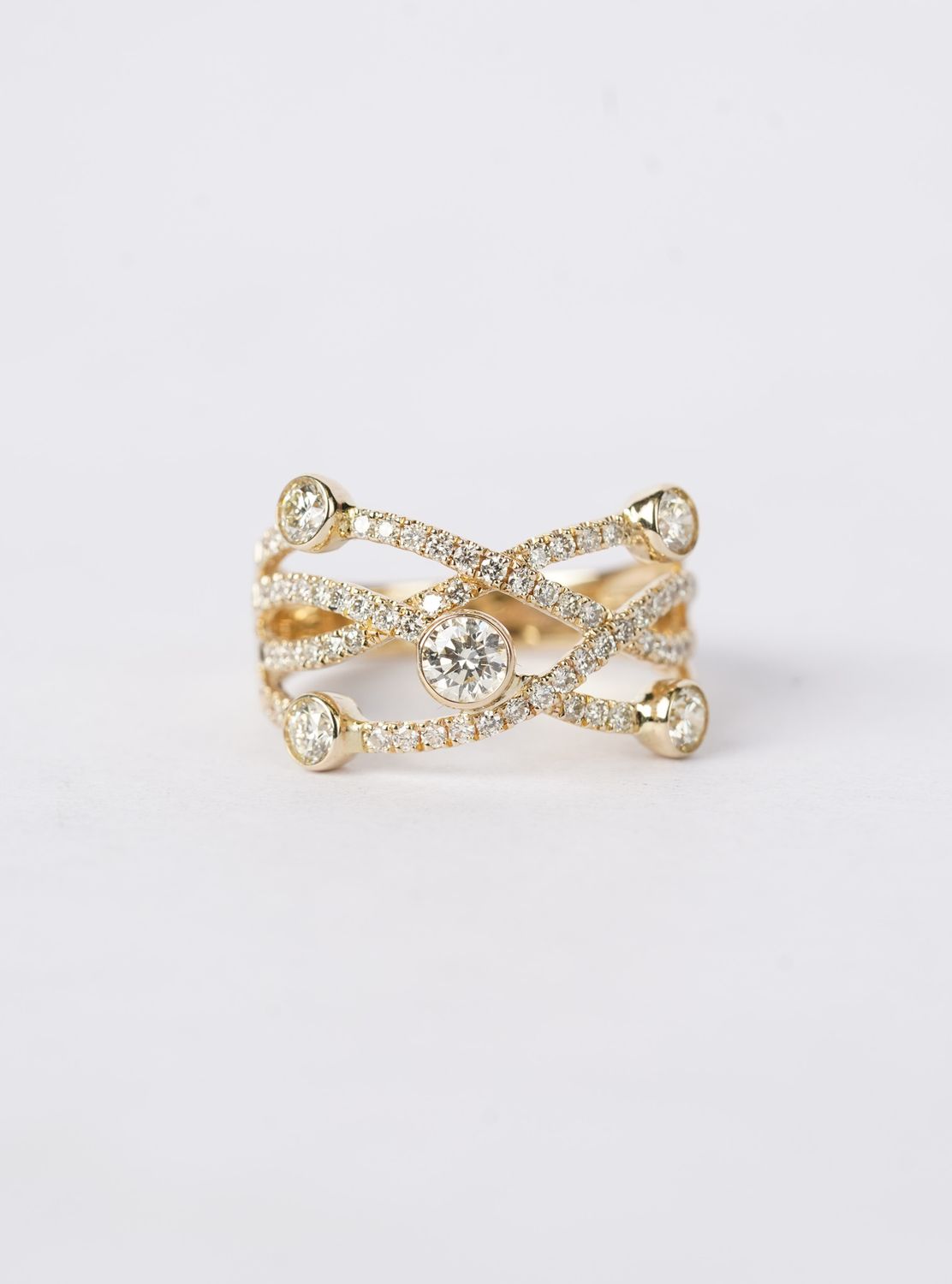 1.16 Carat Diamond Crossover Fashion Ring in 14k Yellow Gold