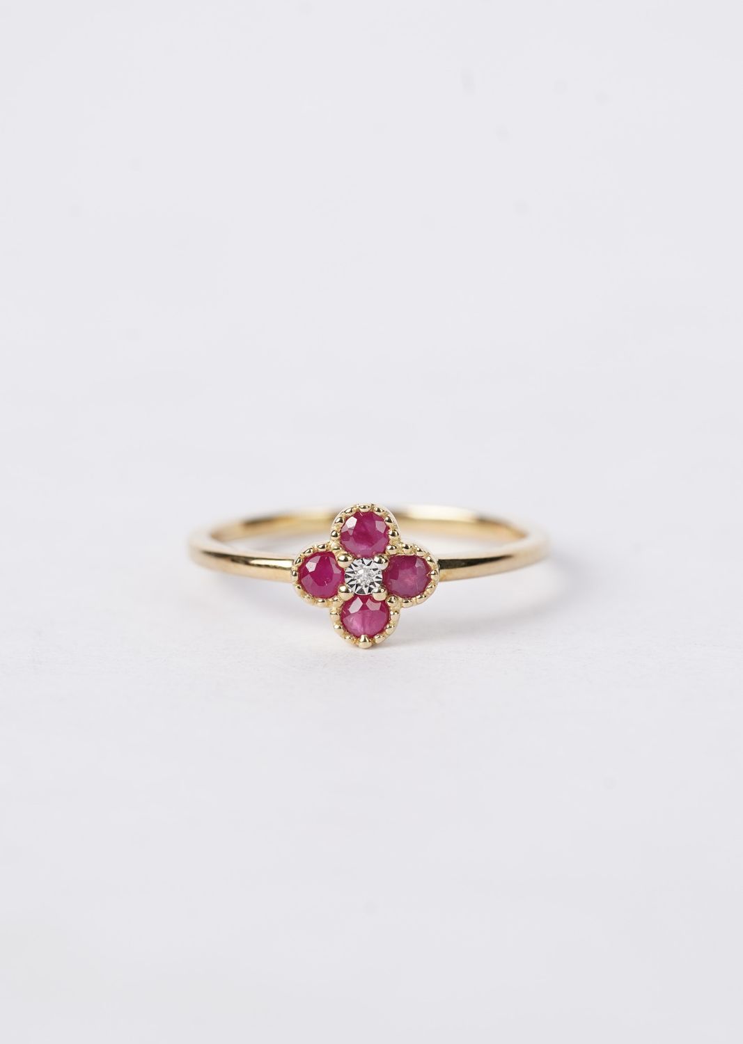 Ruby &amp; Diamond Clover Style Ring in 10k Yellow Gold
