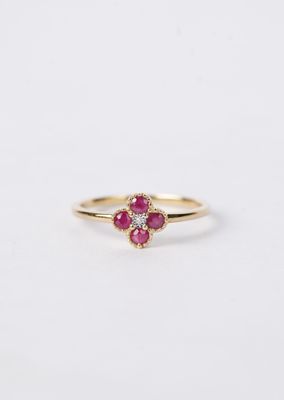 Ruby &amp; Diamond Clover Style Ring in 10k Yellow Gold