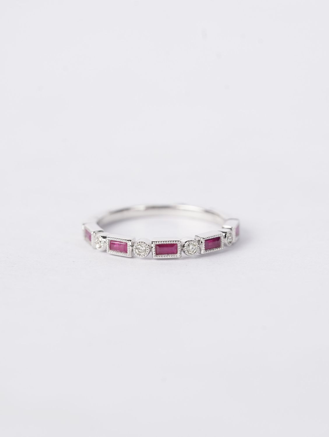 Ruby and Diamond Stackable Band in 14k White Gold