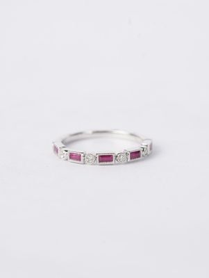 Ruby and Diamond Stackable Band in 14k White Gold
