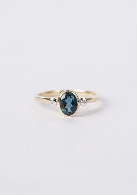 .61 Carat London Blue Topaz and Diamond Bezel Set Ring in 10k Yellow Gold