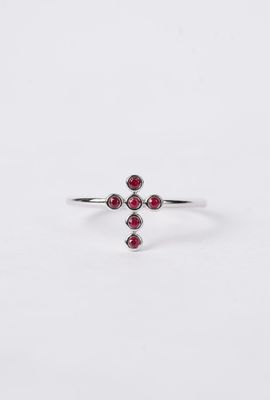 Ruby Cross Bezel-Set Ring in 14k White Gold