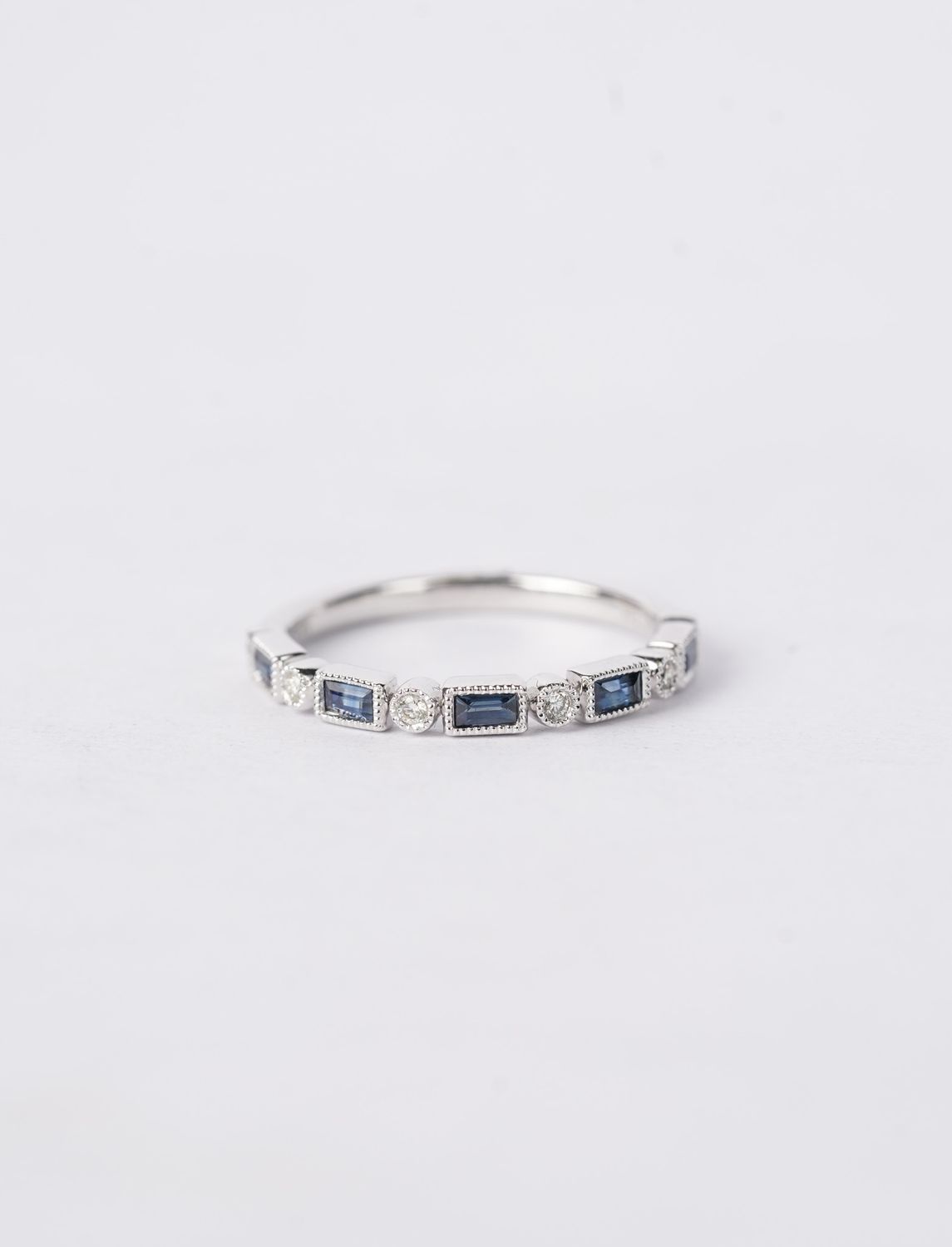.07 Carat Sapphire and Diamond Stackable Band in 14k White Gold