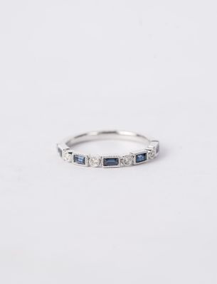 .07 Carat Sapphire and Diamond Stackable Band in 14k White Gold