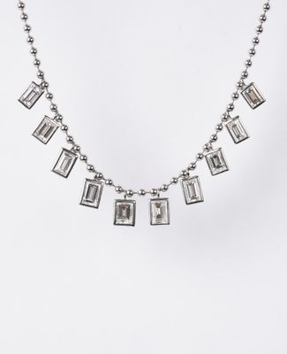3.50 Carat Baguette Diamond Drop Station Necklace in 18k White Gold | 16-18"