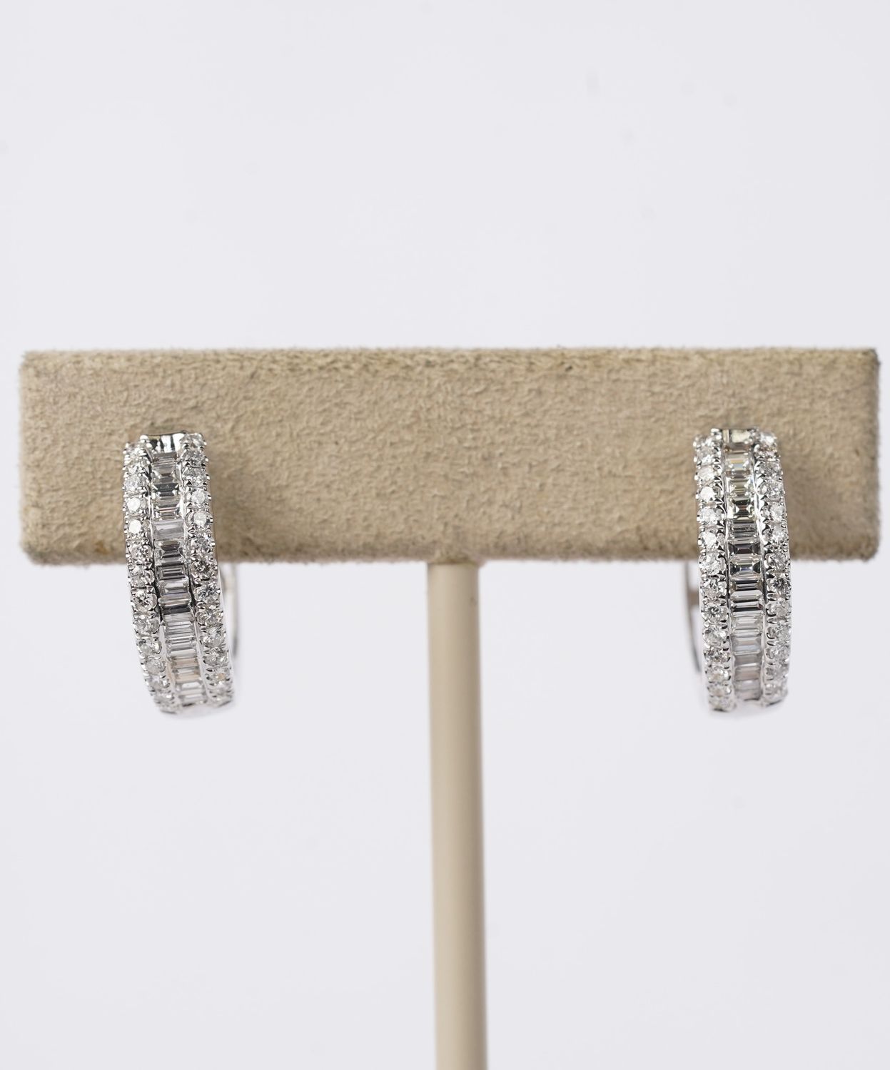 .98 Carat Diamond Baguette and Round Hoop Earrings in 18k White Gold