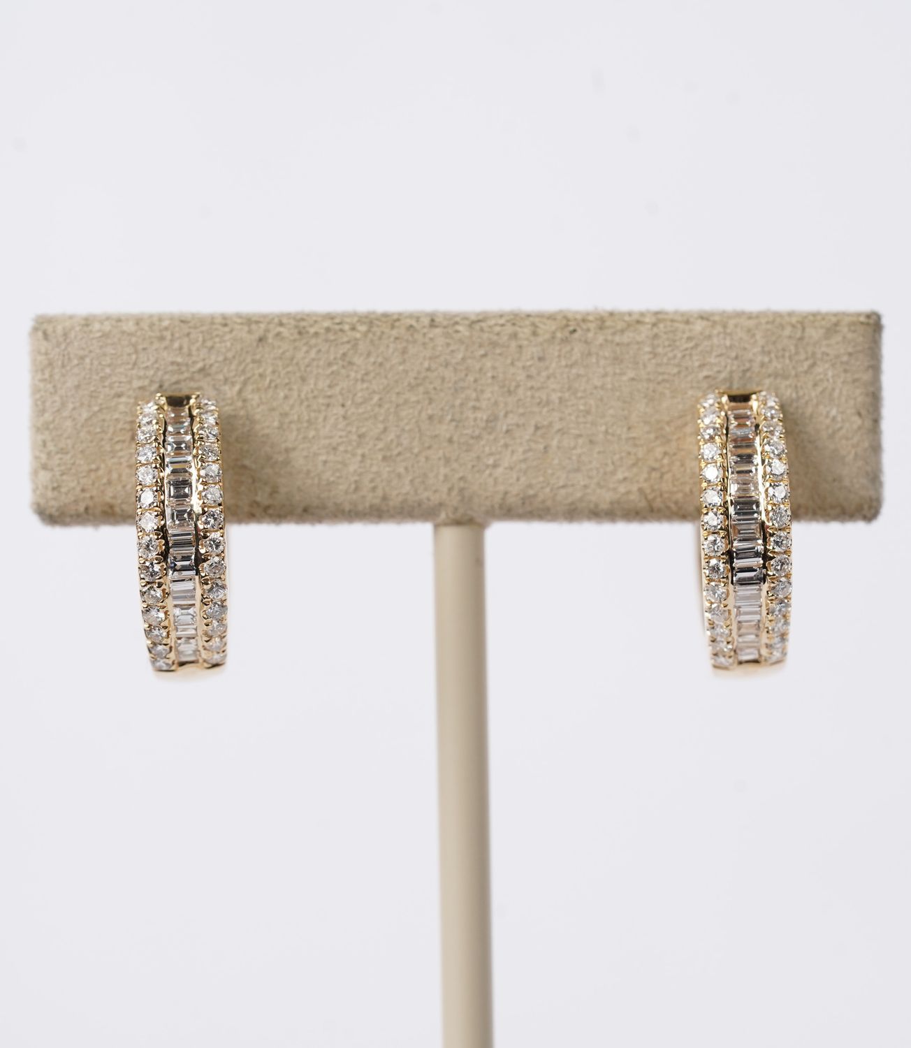 .98 Carat Diamond Baguette and Round Hoop Earrings in 18k Yellow Gold