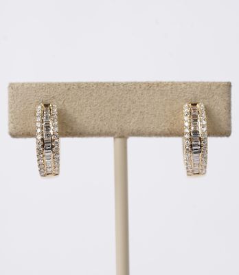 .98 Carat Diamond Baguette and Round Hoop Earrings in 18k Yellow Gold
