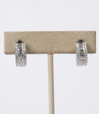 1.35 Carat Diamond Baguette and Round Huggie Hoop Earrings in 18k White Gold