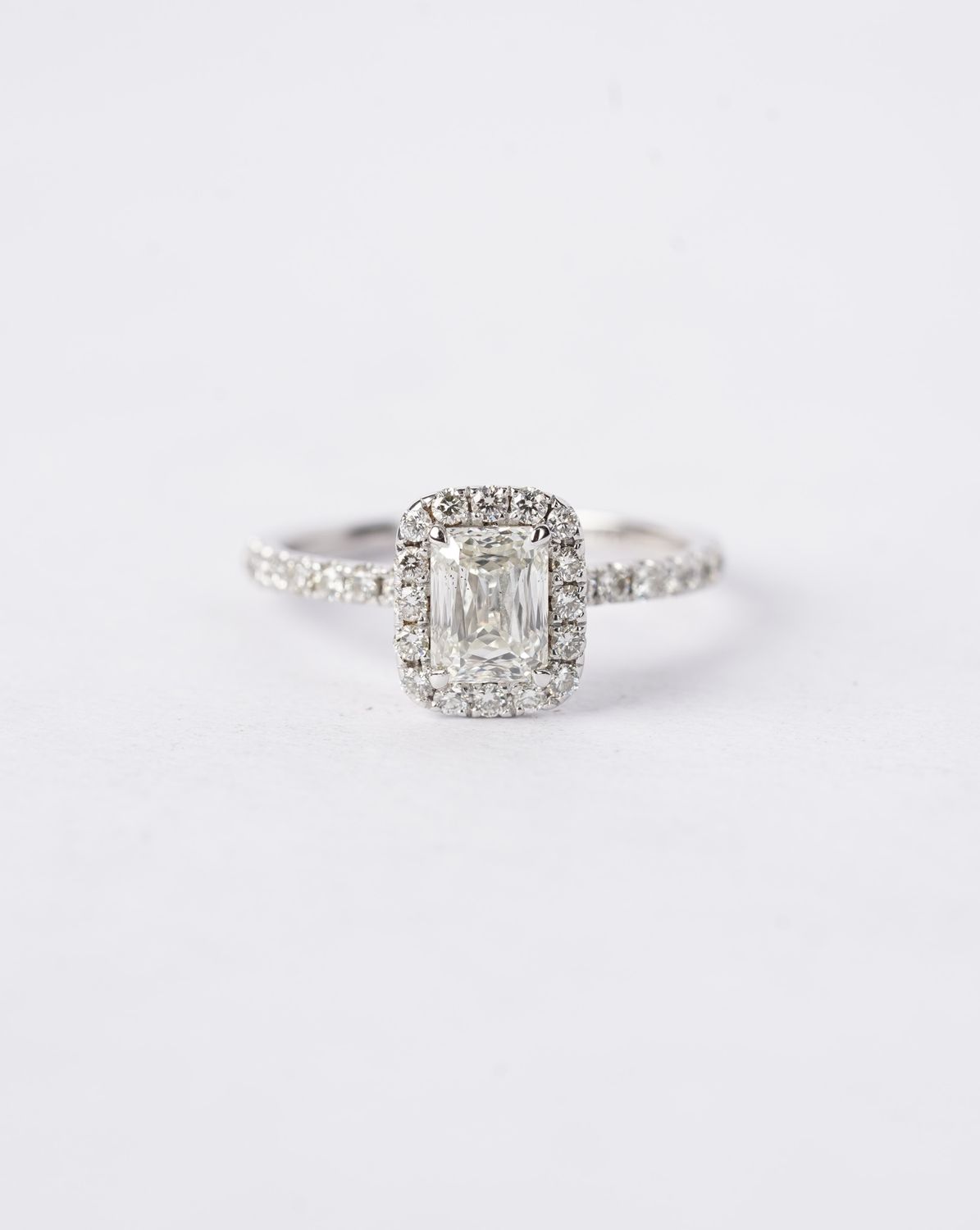 1.50 Carat Criss Cut Diamond With Halo Engagement Ring in 18k White Gold