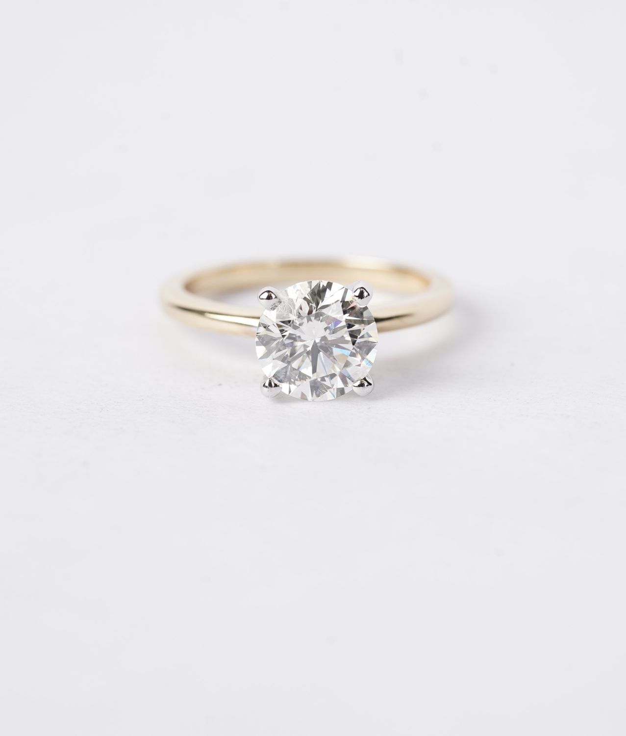 2.08 Carat Round Diamond Solitaire Engagement Ring in 14k White and Yellow Gold