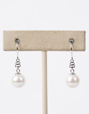 Fresh Water Pearl Dangle Earrings in 14k White Gold | 8.5-9mm