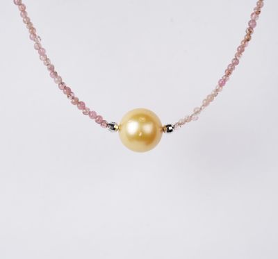 12mm Gold South Sea Pearl and Rose Quartz Necklace in Sterling Silver | 18"