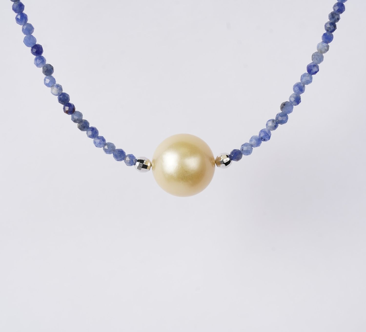 12mm Gold South Sea Pearl and Iolite Necklace in Sterling Silver | 18"