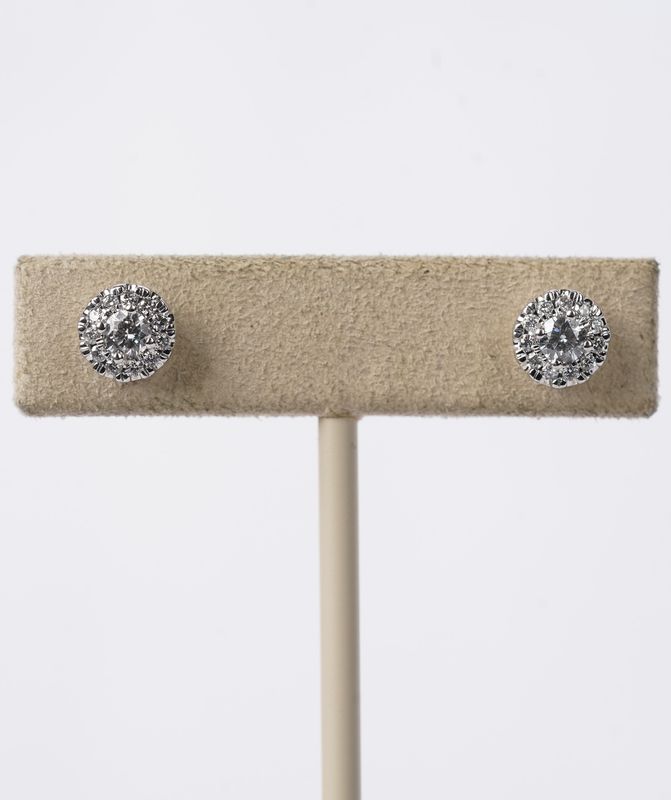.50 Carat Diamond Studs with Diamond Halo Earrings in 18k White Gold