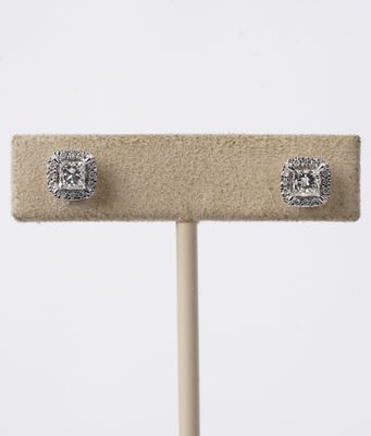 .75 Carat Diamond Studs with Diamond Halo Earrings in 10k White Gold