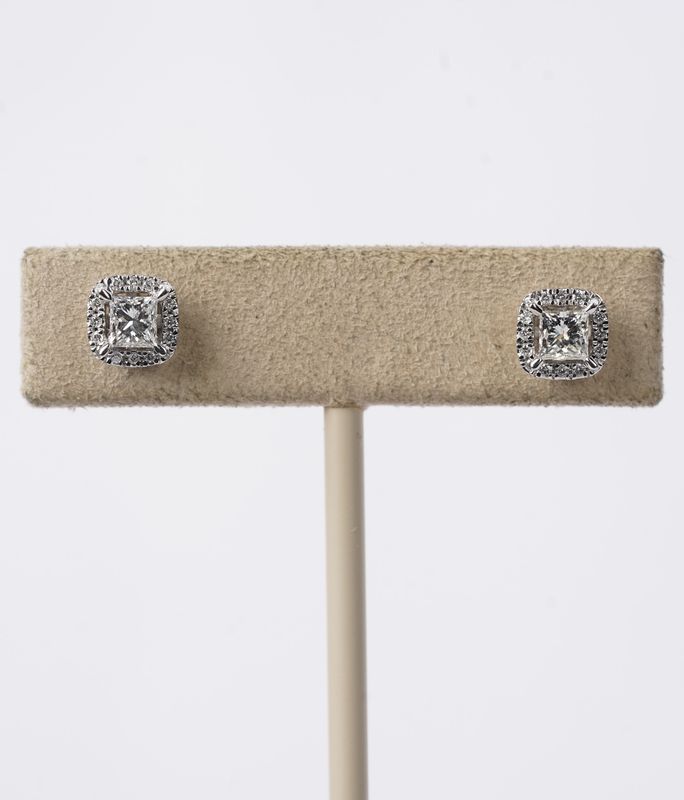 .75 Carat Diamond Studs with Diamond Halo Earrings in 10k White Gold