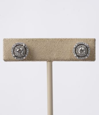 .50 Carat Diamond with Diamond Halo Stud Earrings in 10k White Gold