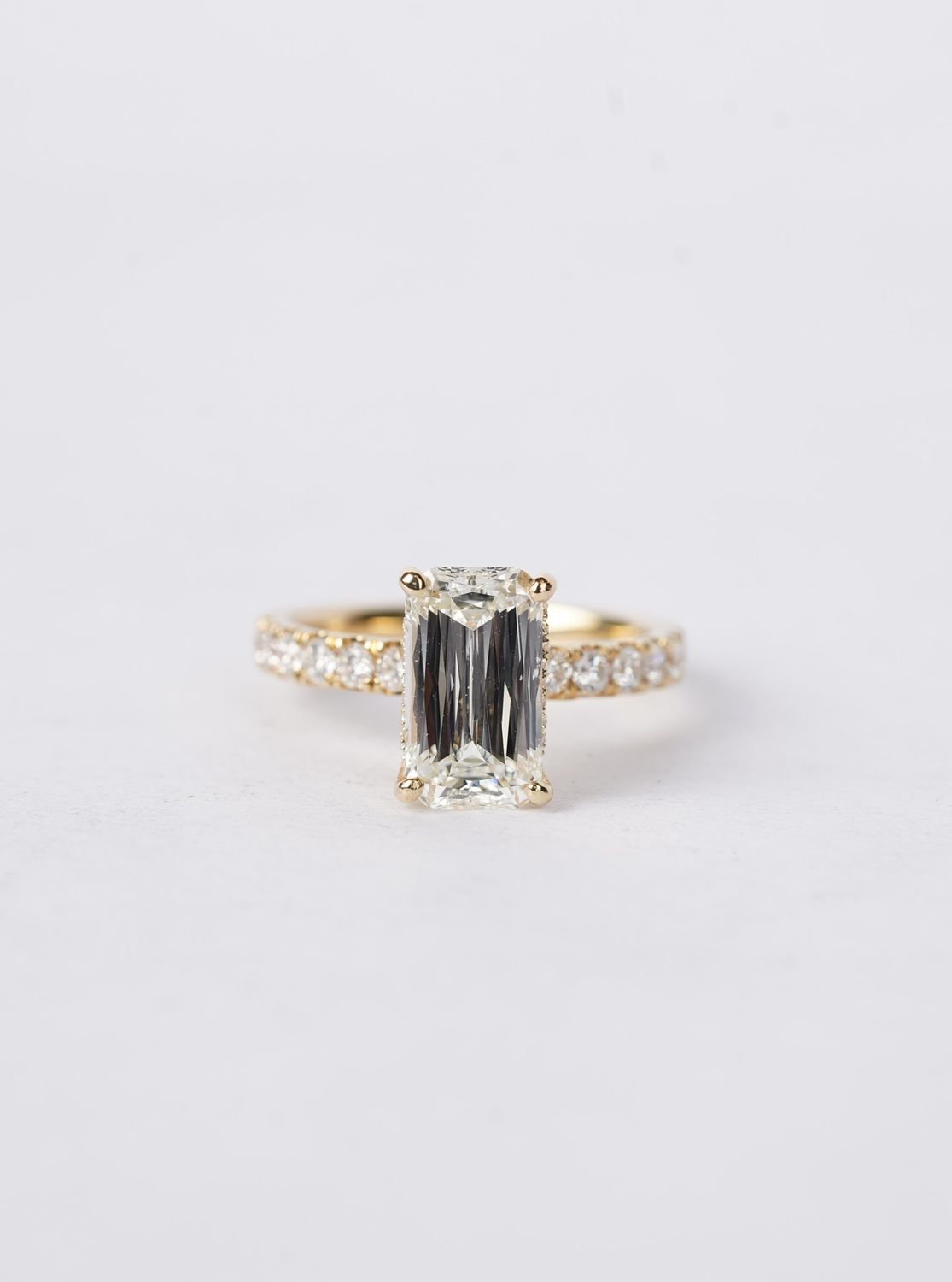 3.13 Carat Criss Cut Diamond with Hidden Halo Engagement Ring in 18k Yellow Gold