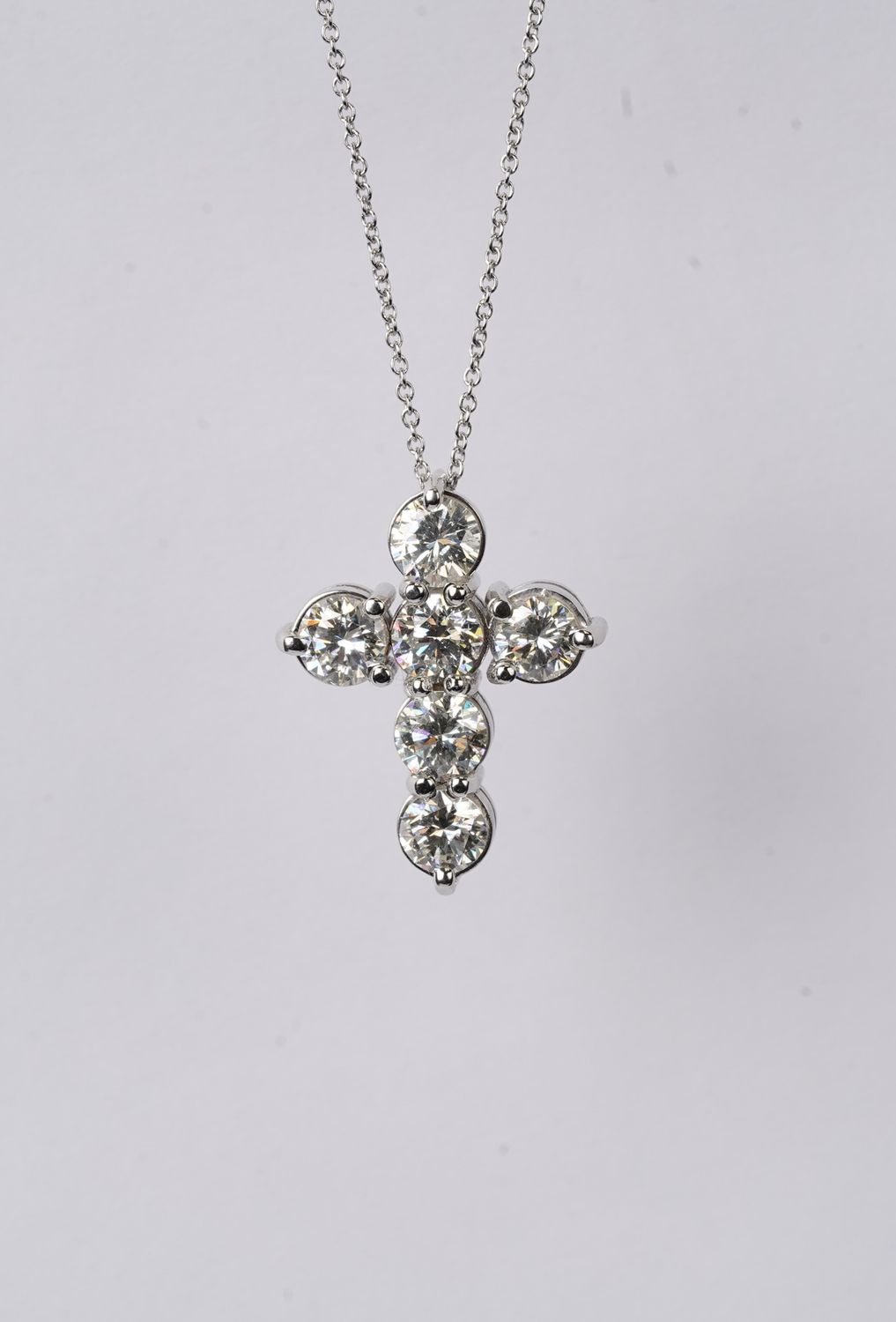 4.74 Carat Round Diamond Cross Necklace in 14k White Gold | 16-18"