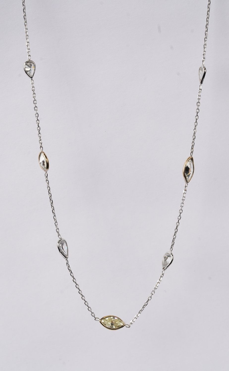 1.72 Carat Pear and Marquise Diamond Station Necklace in 14k White and Yellow Gold | 18-20"