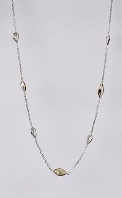 1.72 Carat Pear and Marquise Diamond Station Necklace in 14k White and Yellow Gold | 18-20"