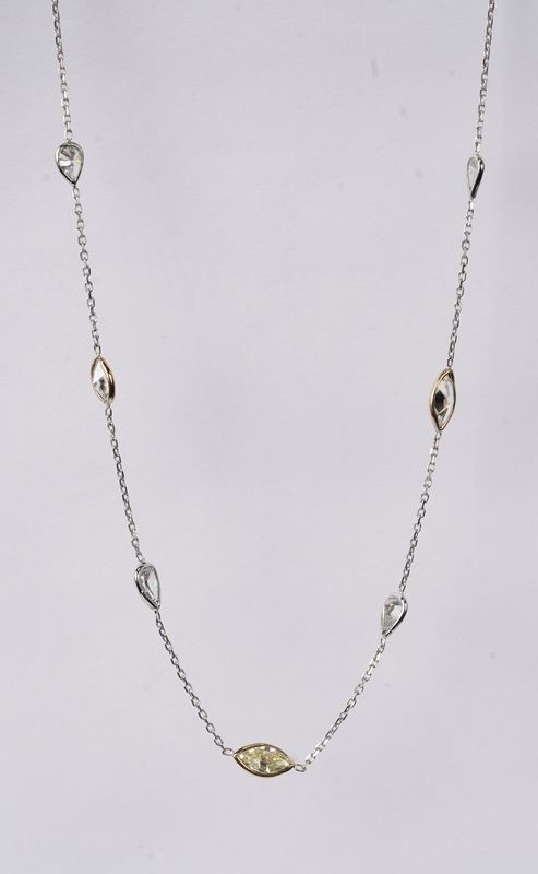 1.72 Carat Pear and Marquise Diamond Station Necklace in 14k White and Yellow Gold | 18-20"