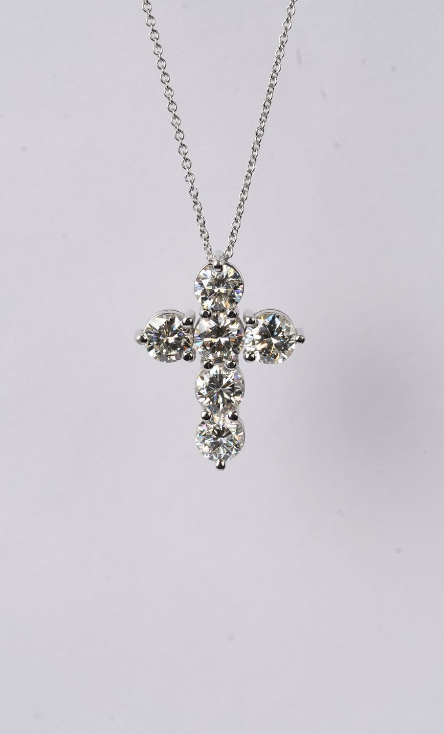 5.08 Carat Round Diamond Cross Necklace in 14k White Gold | 16-18"