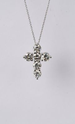 5.08 Carat Round Diamond Cross Necklace in 14k White Gold | 16-18"