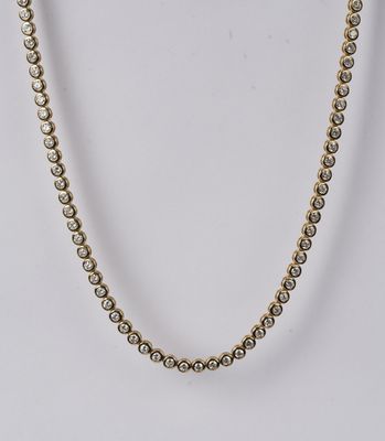 ETEE- 14KY 13.45g 6.00ctw H-I/SI1-SI2 Round Diamond Bezel Tennis Necklace 17"