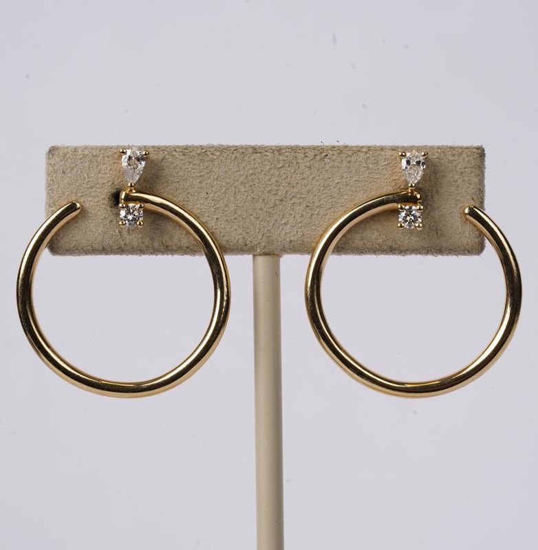 .30 Carat Pear &amp; Round Diamond Open Hoop Earrings in 14k Yellow Gold