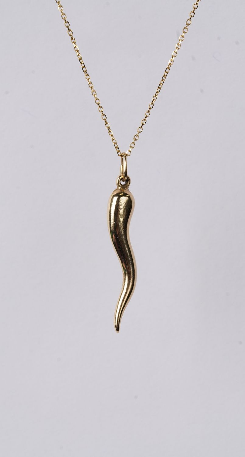 VTT- 14KY 1.73g Gold Italian Horn Necklace 18"
