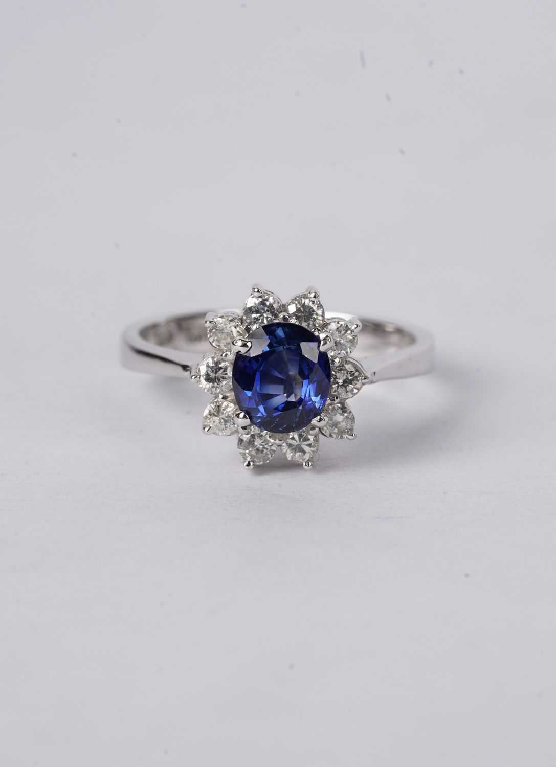 1.35 Carat Sapphire &amp; Diamond Halo Estate Ring in 18k White Gold