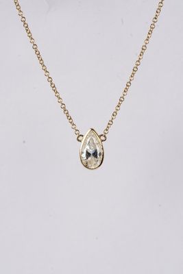 VNIT- 14KY 1.74g .95ct J/SI2 Pear Diamond Bezel Necklace 16"