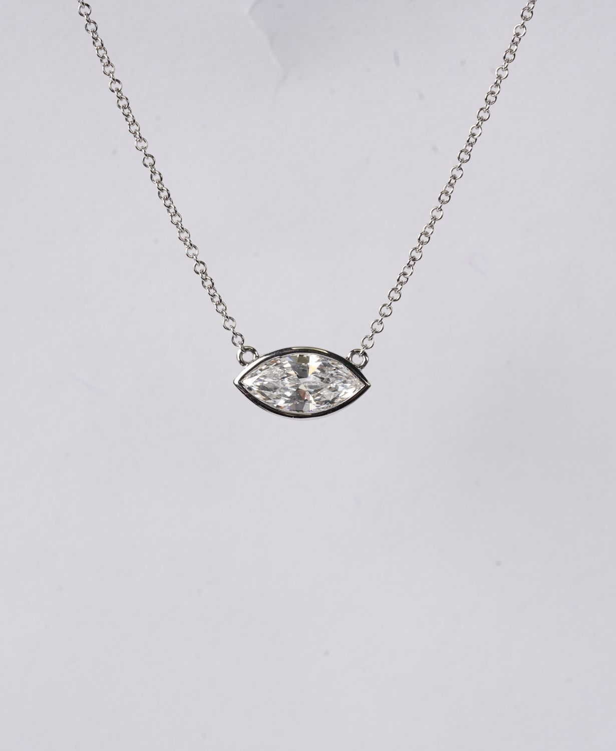 .96 Carat Marquise Diamond Bezel-Set Necklace in 14k White Gold | 16"