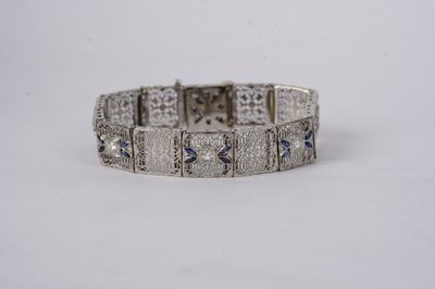 1.35 Carat Sapphire and Diamond Vintage Bracelet in 14k White Gold | 7"