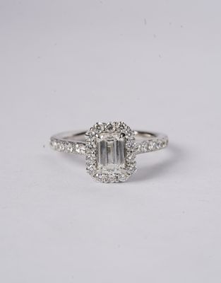 GIA Emerald Cut DiamondHalo Engagement Ring in 14k White Gold