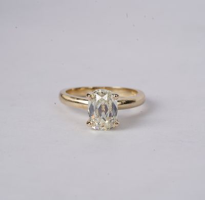 2.51 Carat GIA Antique Cushion Diamond Solitaire Engagement Ring in 14k Yellow Gold