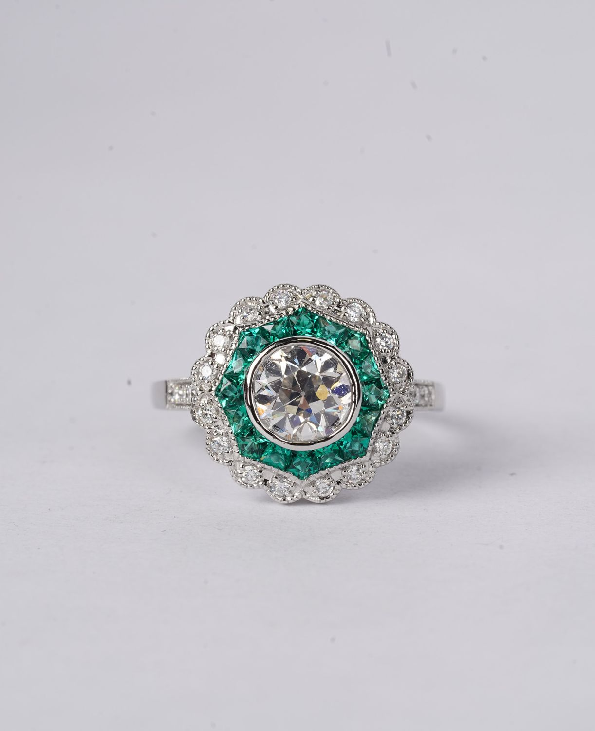 DETT- Platinum 6.34g 2.18ctw (1.20ctr) J/SI1 European Diamond Vintage Inspired Engagement Ring (size 6)