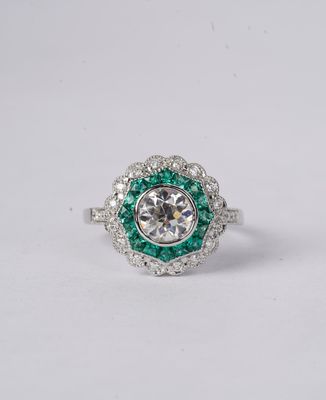 2.18 Carat European Diamond & Tsavorite Garnet Vintage Inspired Engagement Ring in Platinum 2.18 Carat European Diamond & Tsavorite Garnet Vintage Inspired Engagement Ring in Platinum