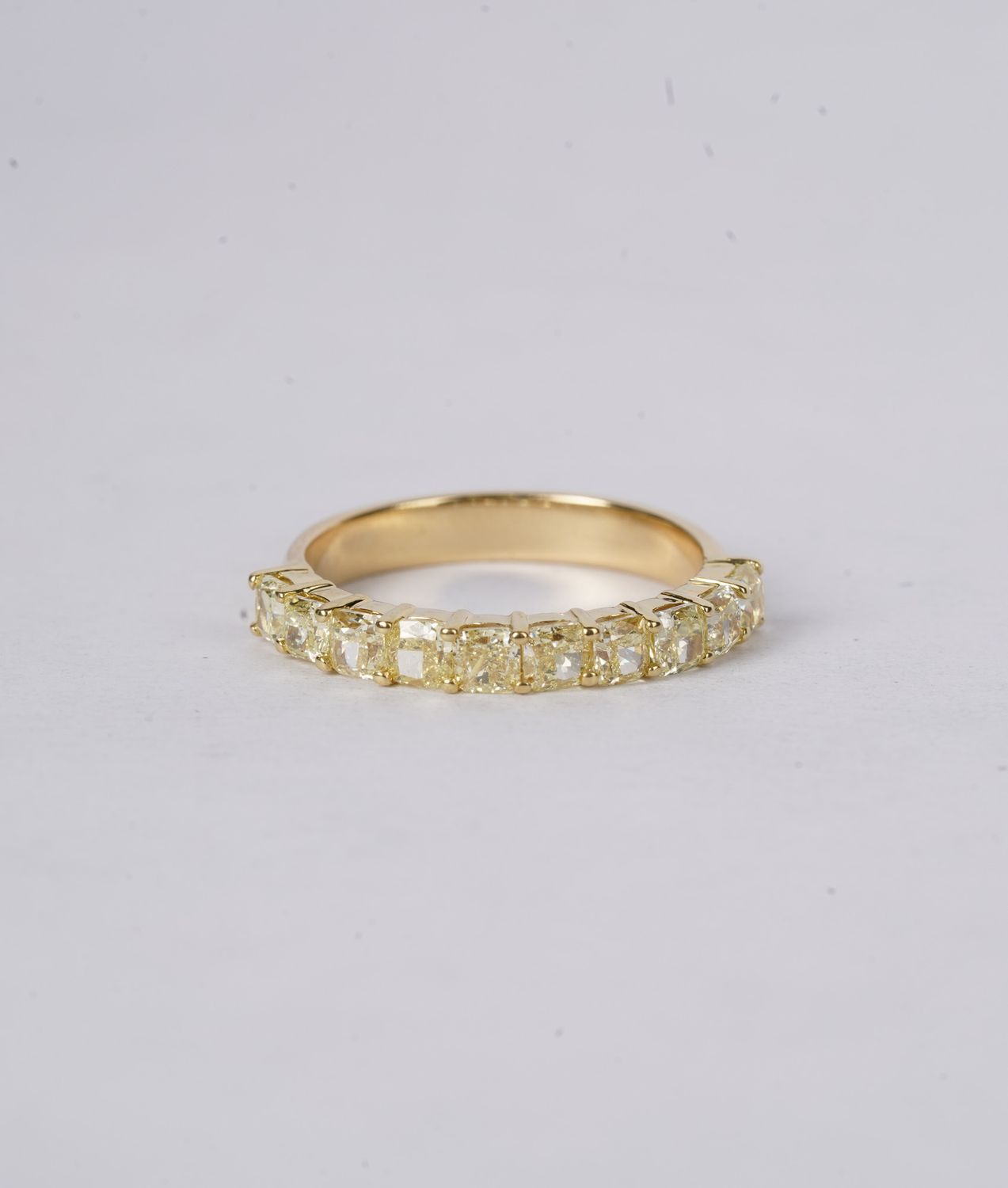 1.65 Carat Cushion Cut Yellow Diamond Stackable Band in 18k Yellow Gold
