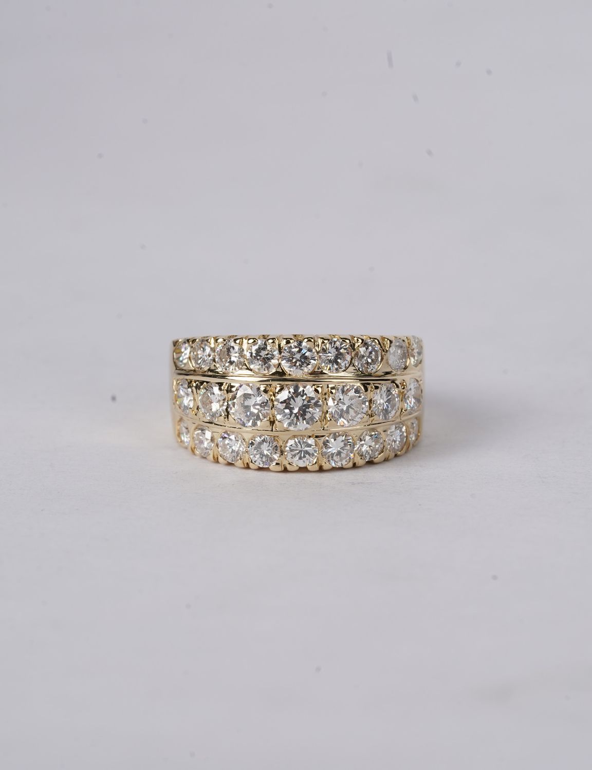 3.00 Carat Diamond Three-Row Fashion Ring in 14k Yellow Gold