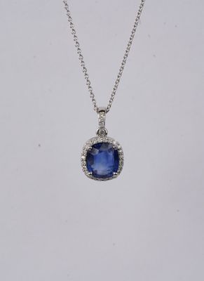 2.01 Carat Sapphire and Diamond Halo Necklace in 14k White Gold | 16-18"