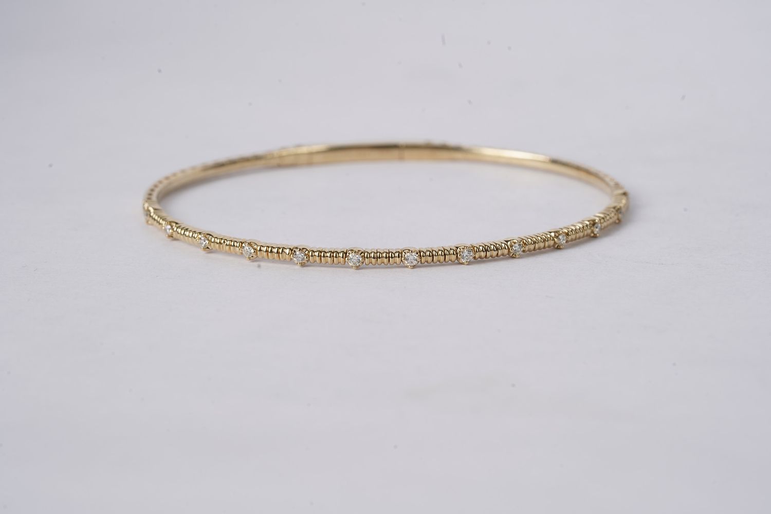 .20 Carat Diamond Station Flex Bangle Bracelet in 14k Yellow Gold