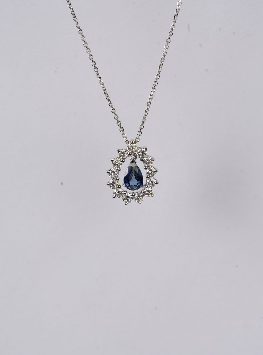 NTT- 14KW 2.59g 1.00ctw Sapphire &amp; Diamond Halo Fashion Necklace 16-18"